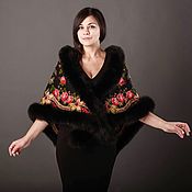 Аксессуары handmade. Livemaster - original item Black shawl with fur. Handmade.