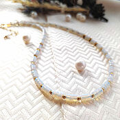 Украшения handmade. Livemaster - original item Necklace of opal and hematite beads Misty morning. Handmade.