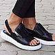 Летние сандали из натуральной черной кожи,на платформе. Обувь с открытой пяткой и носком,для лета