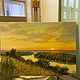 Картина река, холст, масло, 50х70 см. Закат над р.Окой. Картины. 'Живая палитра' Ольги Тикуновой. Ярмарка Мастеров.  Фото №6
