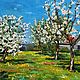 Blooming Apple Trees Oil painting Rustic Landscape, Pictures, Moscow,  Фото №1