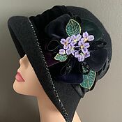 Аксессуары handmade. Livemaster - original item Hat with velvet drapery and brooch. Handmade.