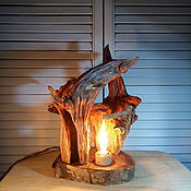 Лампа из корня седой сосны с абажуром Олень