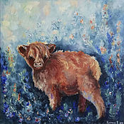 Картины и панно handmade. Livemaster - original item Shaggy Scottish calf oil Painting. Handmade.