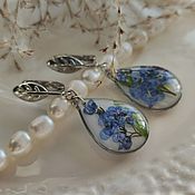 Украшения handmade. Livemaster - original item Earrings with forget-me-nots in resin, with real flowers, blue flowers. Handmade.