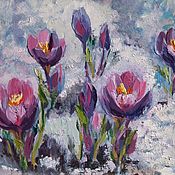 Картины и панно handmade. Livemaster - original item Painting Crocuses Spring Landscape Painting Primroses. Handmade.
