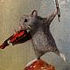 Валяная Мышка со скрипкой. Скульптура из войлока "Музыкант", Войлочная игрушка, Санкт-Петербург,  Фото №1