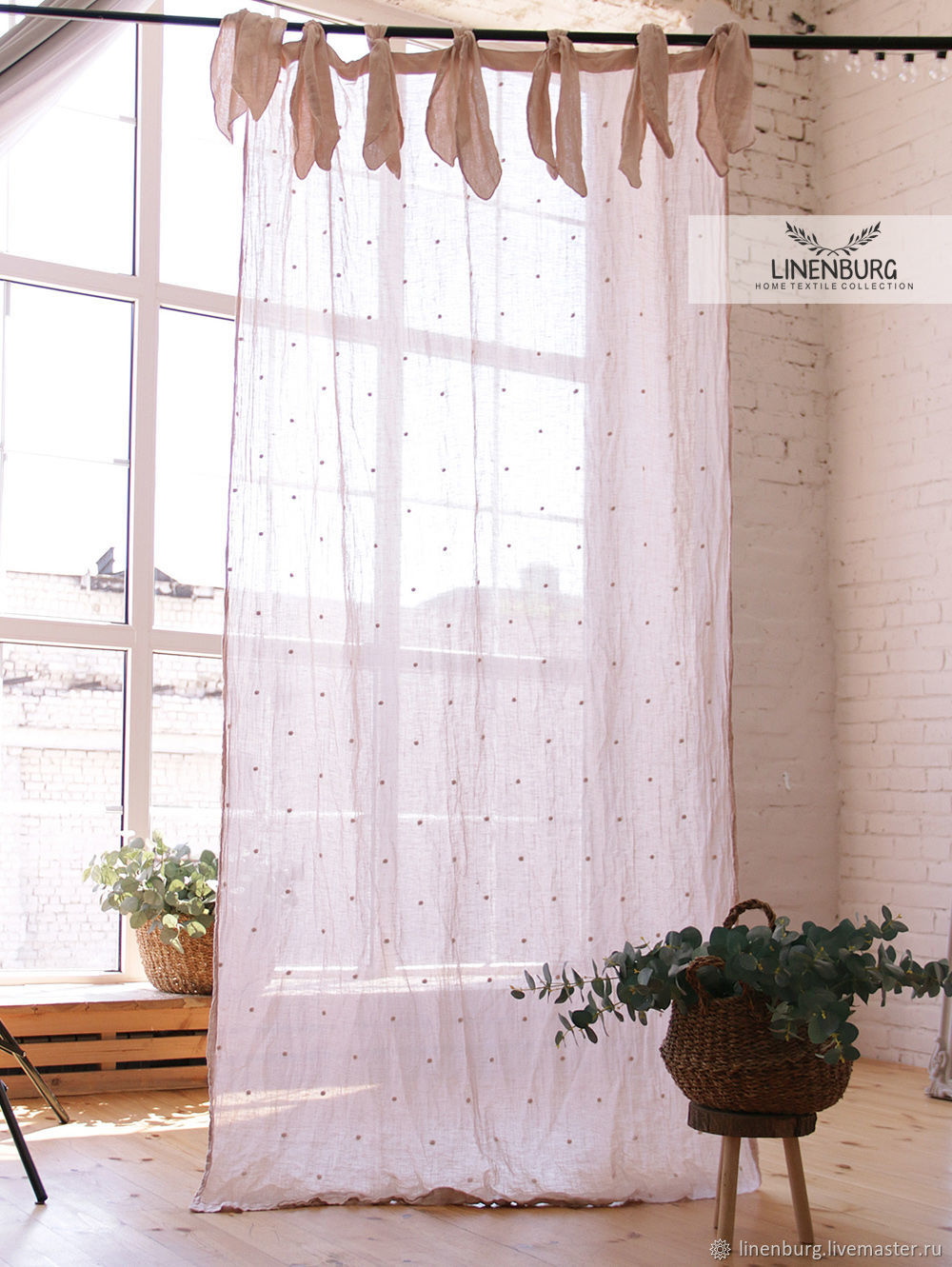 Polka-dot linen Voile curtains with ties, Curtains1, Orel,  Фото №1