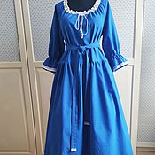 Одежда handmade. Livemaster - original item Long linen blue dress 