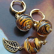 Украшения handmade. Livemaster - original item Earrings and Pendant jewelry set Tiger. Handmade.