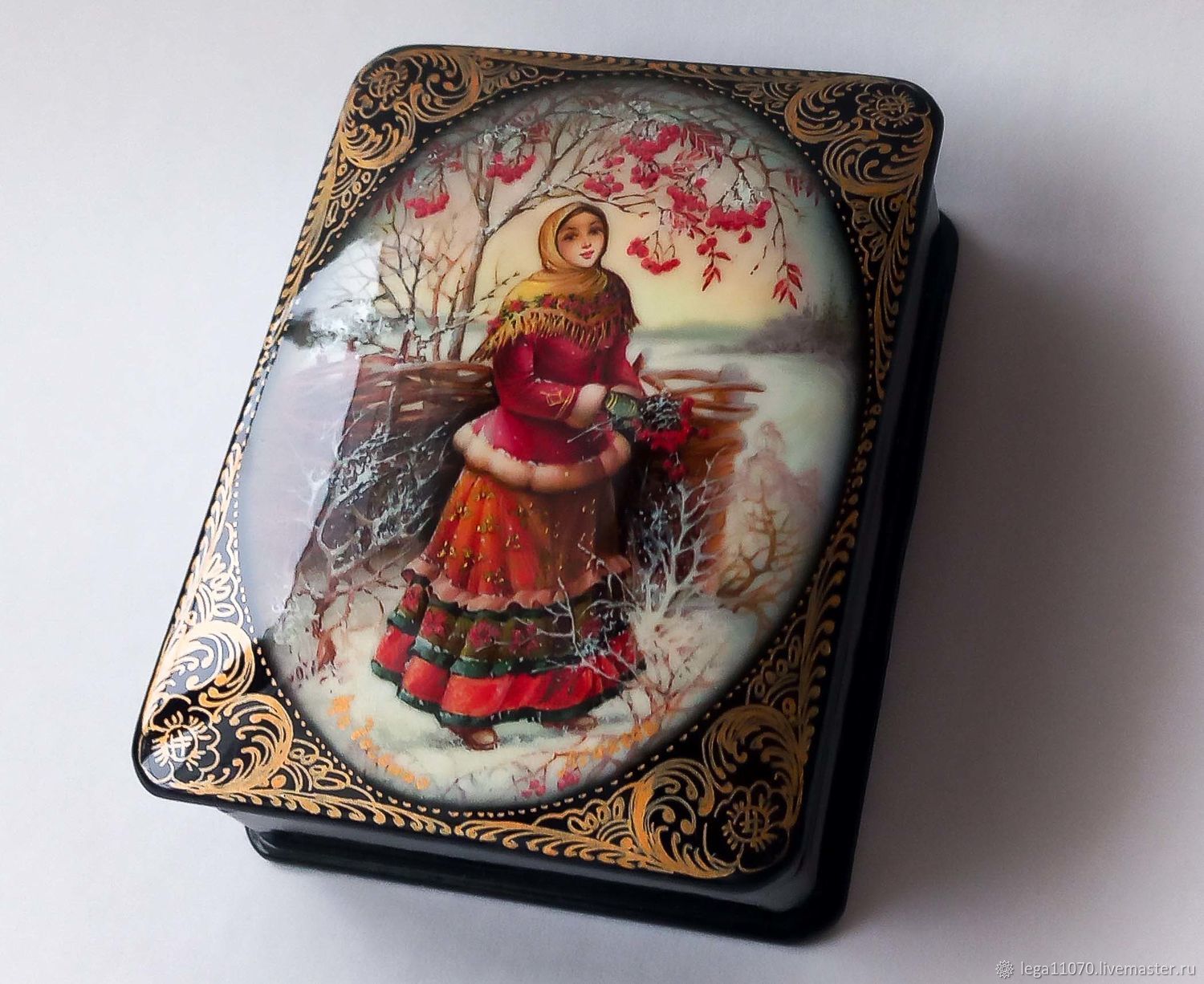 Шкатулка лаковая миниатюра федоскино Рябинка в интернет-магазине ...