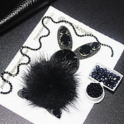 Материалы для творчества handmade. Livemaster - original item Brooch Set Black Bunny Back with Pattern. Handmade.