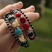 Style - tie-necklace and bracelet Dalmatian Jasper coral agate