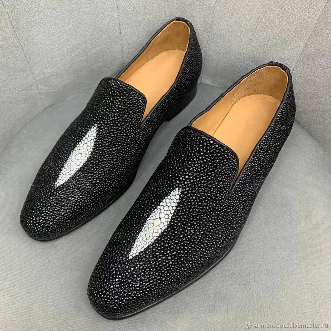 Men's loafers, made of genuine sea stingray leather, black color – купить  на Ярмарке Мастеров – KGVM0COM | Loafers, St. Petersburg