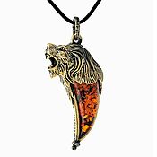 Украшения handmade. Livemaster - original item Lion Pendant Amulet male Amber Brass gold color. Handmade.