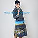 Denim with hand-painted coat " City on the river , sunset '. Coats. Exclusive clothes Dneproart (dneproart). My Livemaster. Фото №4