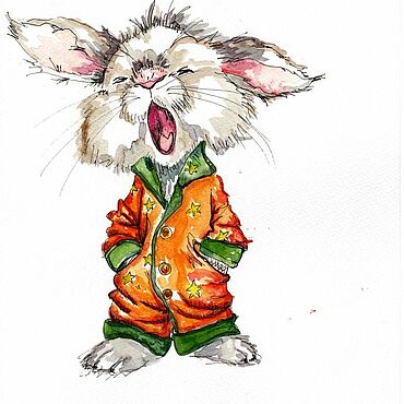 Картины и панно ручной работы. Ярмарка Мастеров - ручная работа "Доброе утро! Оригинальная акварель А4, заяц в пижаме.. Handmade.