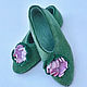 Green felted Slippers with flower, Slippers, Abakan,  Фото №1