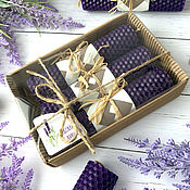 Сувениры и подарки handmade. Livemaster - original item A set of natural candles made of colored wax Lavender. Handmade.