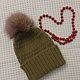 Hat with a lapel and a pompom ' Olive'. Caps. gallery Korban Sofia. Online shopping on My Livemaster.  Фото №2