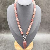 Украшения handmade. Livemaster - original item Strawberry Quartz, Rhinestone Necklace with Pendant. Handmade.