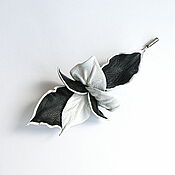 Украшения handmade. Livemaster - original item Men`s brooch pin buttonhole flower leather black-and-white. Handmade.