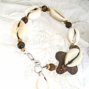 Украшения handmade. Livemaster - original item Leg bracelet made of cowry shells, tiger eye and coconut. Handmade.