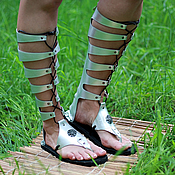 Обувь ручной работы handmade. Livemaster - original item Gladiators are silver leather with lacing. Handmade.