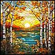 Painting Autumn birches. Landscape. stained glass. buy painting artist, Pictures, St. Petersburg,  Фото №1