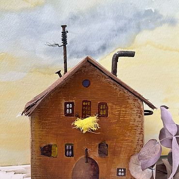 Для дома и интерьера ручной работы. Ярмарка Мастеров - ручная работа Оранжевый домик с черным котиком в интерьер. Handmade.