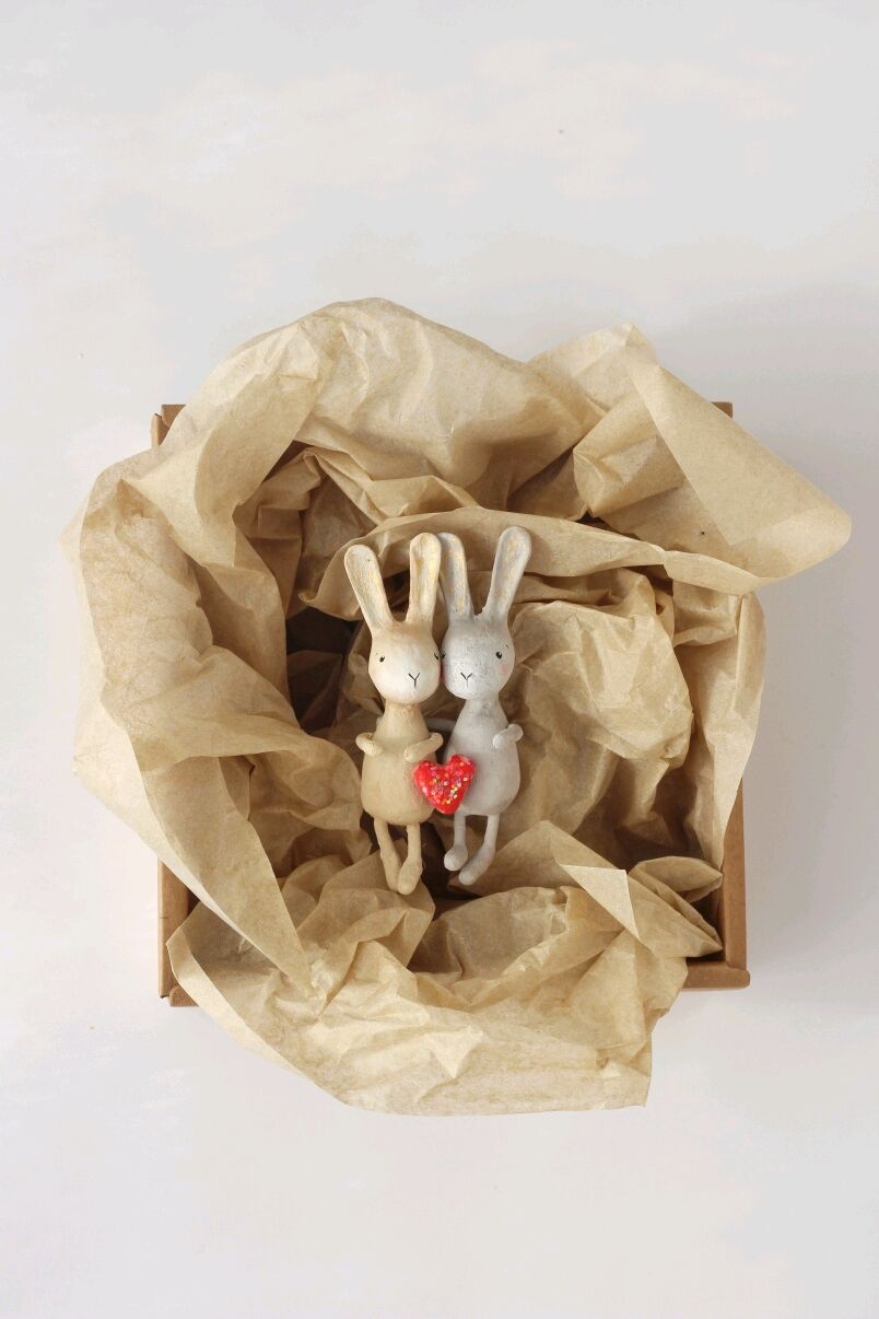 Влюбленная парочка кроликов с сердцем, декор для интерьера кролики, Интерьерная кукла, Москва,  Фото №1