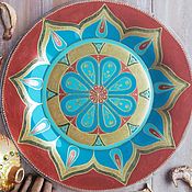 Декоративная тарелка, керамика, точечная роспись