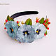 'Strawberries to have blue eyes' headband with flowers made of polymer clay, Headband, Zarechny,  Фото №1