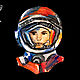Brooch 'Cosmonaut. Yuri Gagarin, cosmos, orange, blue', Brooches, Bryukhovetskaya,  Фото №1