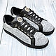 Stylish sneakers, made of light gray tweed and genuine leather, Training shoes, St. Petersburg,  Фото №1