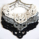 Openwork crochet chain necklace is available in three color options: milk white, gray and black.
