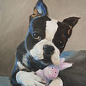 Картины и панно handmade. Livemaster - original item Oil painting in frame. Portrait of a Boston Terrier dog. Handmade.