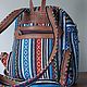 Blue fabric backpack with genuine leather inserts. Backpacks. IndianBoho. Ярмарка Мастеров.  Фото №4