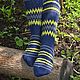 Order Knitted knee socks ' Yellow on blue'. Socks handmade. DominikaSamara. Livemaster. . Knee Фото №3