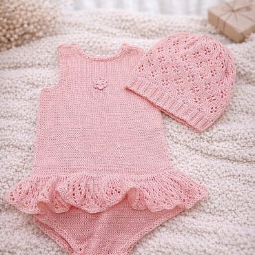 Ажурный комплект для новорождённой: платье-боди и чепчик из хлопка. Just Knitting. Боди детское ручной работы - Ярмарка Мастеров Боди детское ручной работы. Ярмарка Мастеров - ручная работа Ажурный комплект для новорождённой: платье-боди и чепчик из хлопка. Handmade.