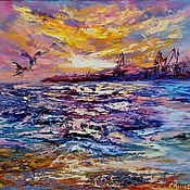 Картины и панно handmade. Livemaster - original item Painting with sea sunset seagulls 