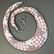 Украшения handmade. Livemaster - original item Leather necklace: Pink and Gray Etude Necklace Handmade Genuine Leather. Handmade.