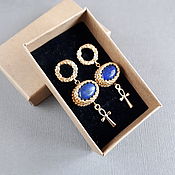 Украшения handmade. Livemaster - original item Egyptian earrings with lapis lazuli and ankh pendant, light beaded earrings. Handmade.