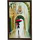 Картина Девушка с красным зонтом дождь в багете. Картины. Юлия Берсенева Цветные коты. Интернет-магазин Ярмарка Мастеров.  Фото №2