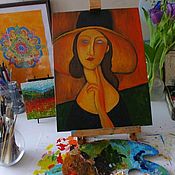 Картины и панно handmade. Livemaster - original item Painting Jeanne Ebuterg in a hat Modigliani reproduction. Handmade.