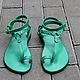 Order sandals: Flip flops made of leather with bracelets Green. Katorina Rukodelnica HandMadeButik. Livemaster. . Sandals Фото №3