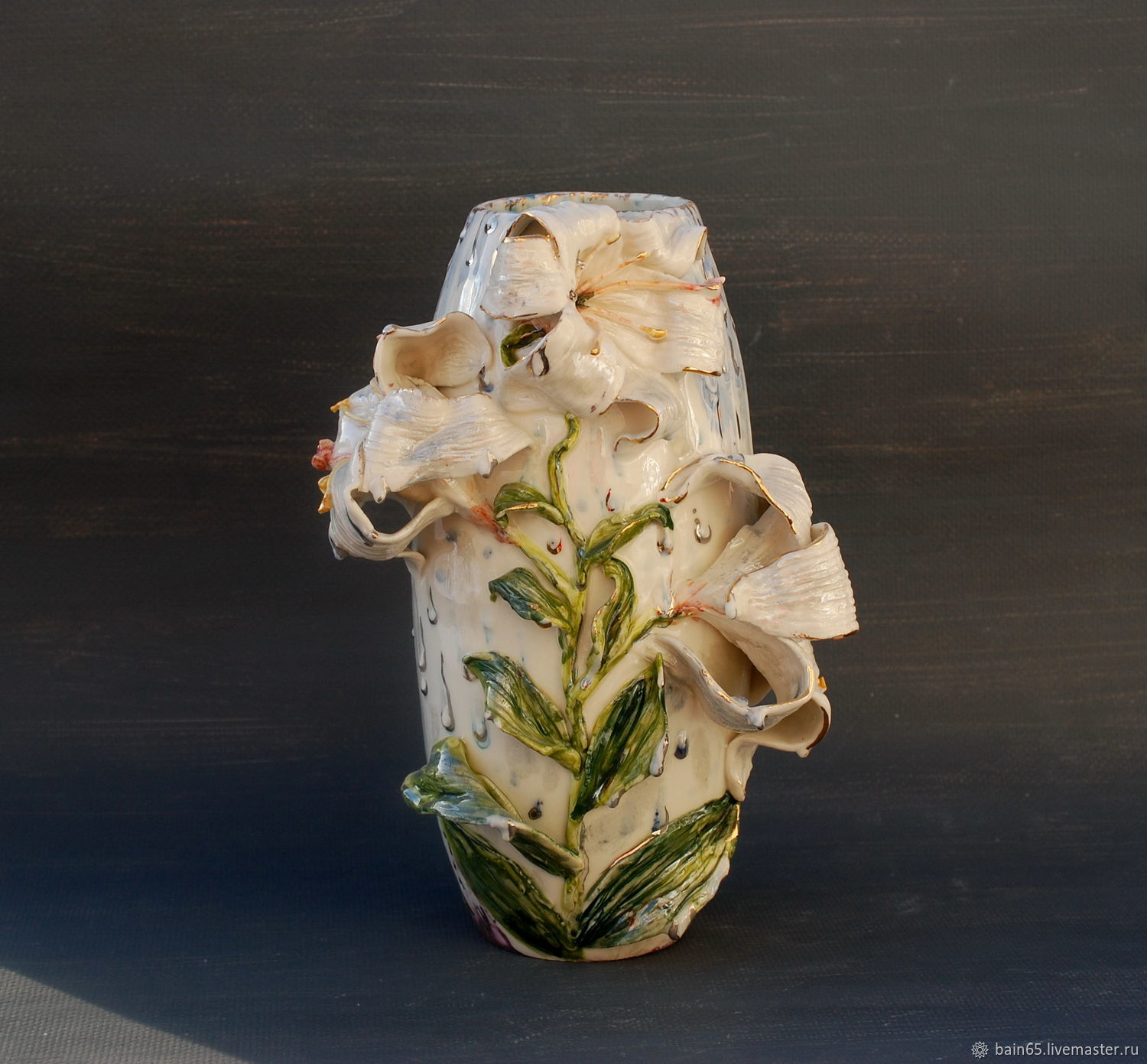 'Lilies in the rain'.Porcelain vase, Vases, Moscow,  Фото №1