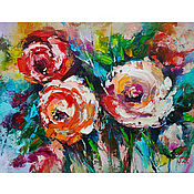 Картины и панно handmade. Livemaster - original item Oil painting with roses, canvas Gift to a woman. Handmade.