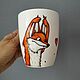 Fox and rabbit tea mug. Hand painted. Gift, Mugs and cups, Ekaterinburg,  Фото №1
