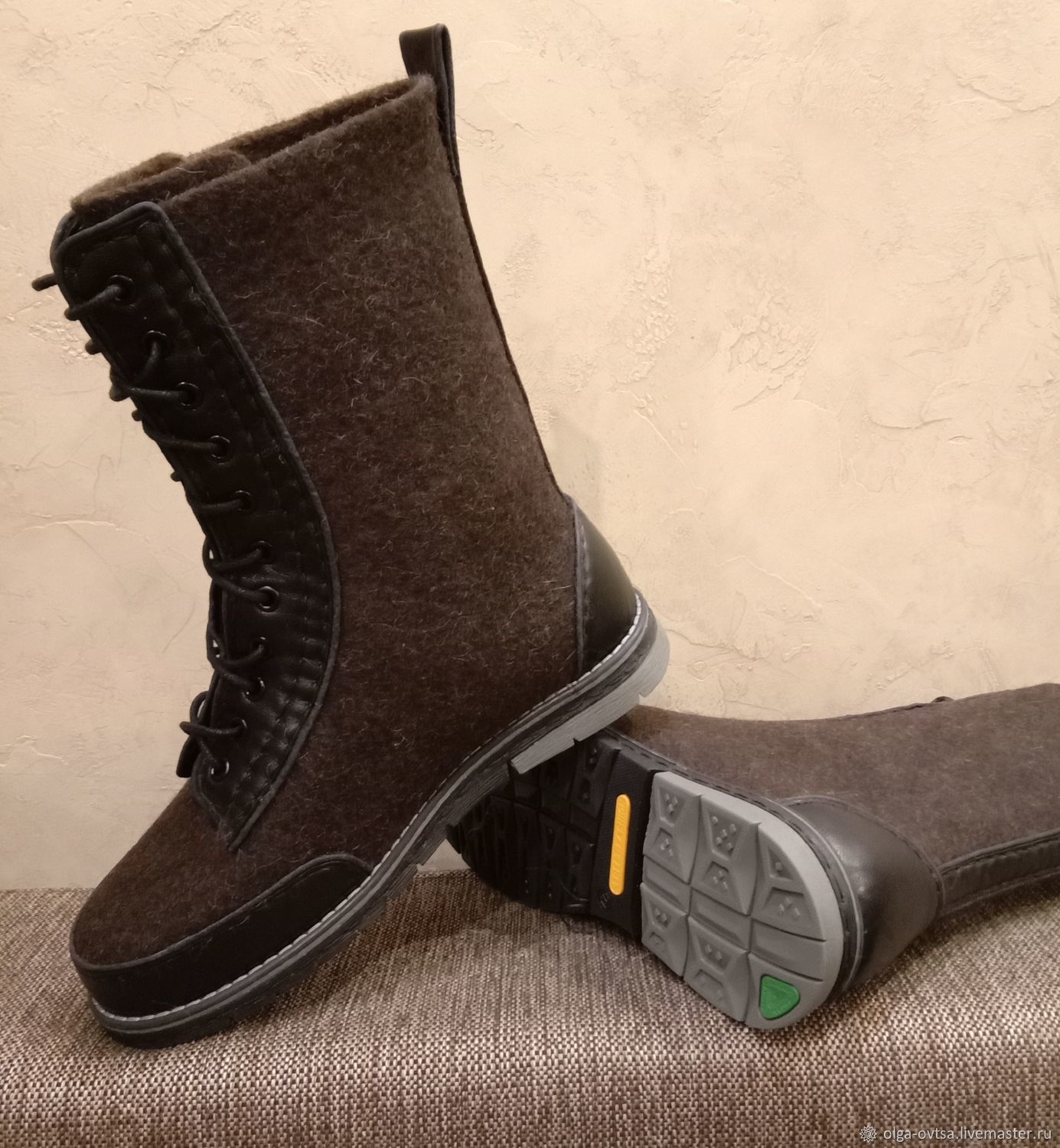 Мужские валяные ботинки Горный мох с укрепленной пяткой и носом ...